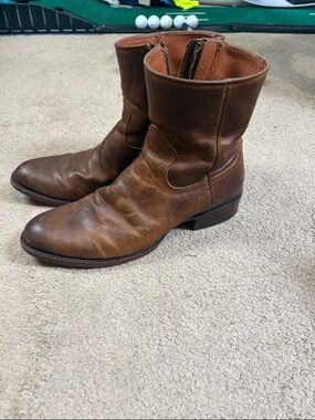 Men's Classic Brown Leather Western Zip Boots